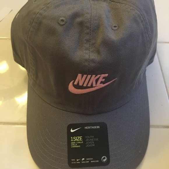 BRAND NEW youth girl Nike heritage 86 cap hat cool grey / pink (adjustable) - Picture 2 of 3